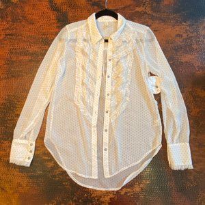 Free People Sheer Polka Dot Button Up Blouse, SM